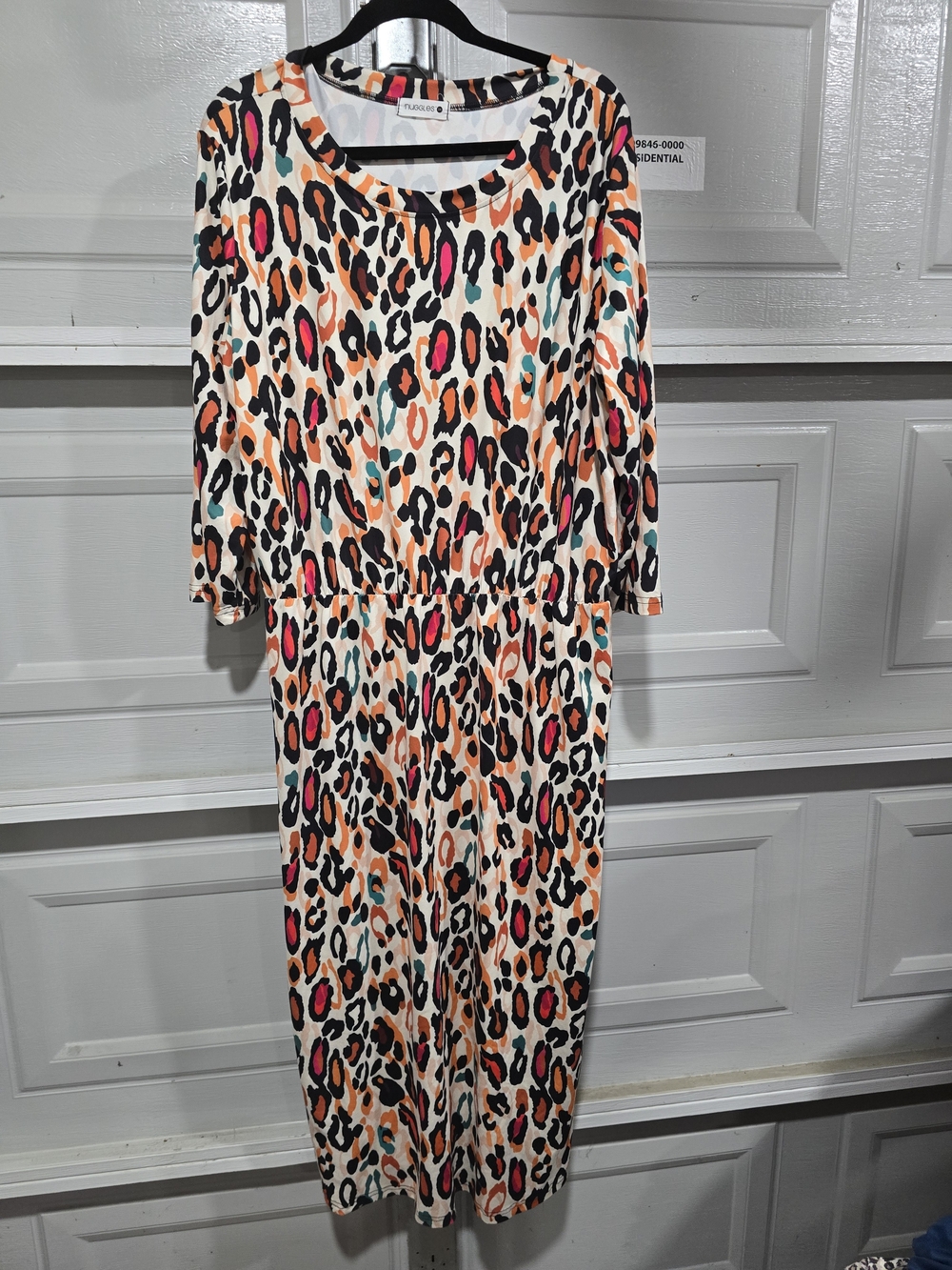 Leopard-Print Midi Dress in Cream with Multicolor Spots